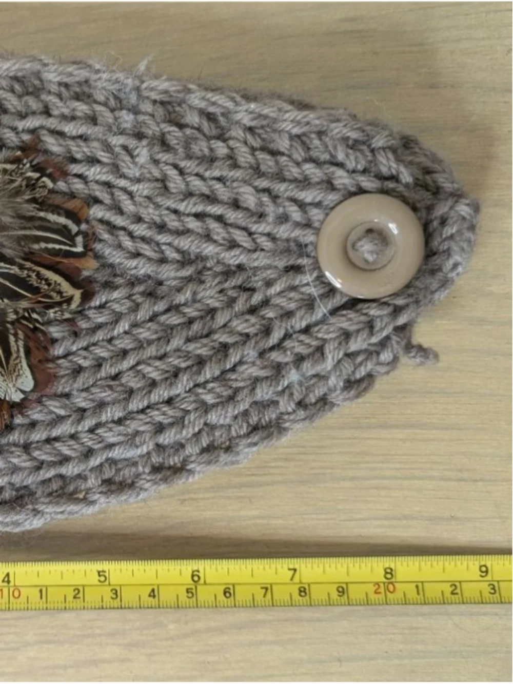 Women's Unbranded Brown Knit Headband with Feather & Bead Detail, One Size